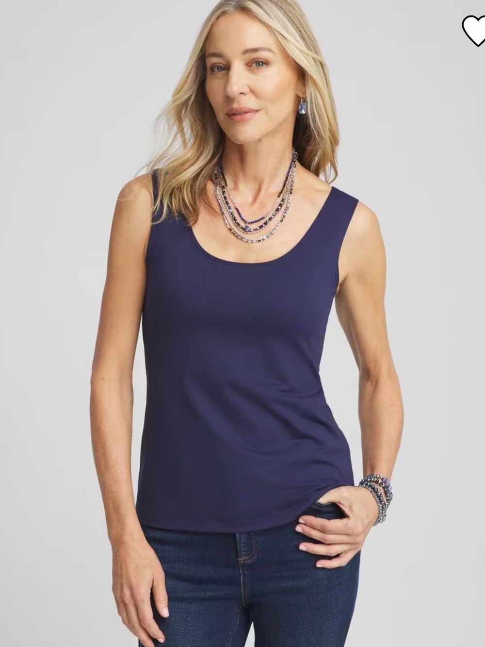 Chico's Navy Scoop Neck Tank size Large.
Microfiber stretch.